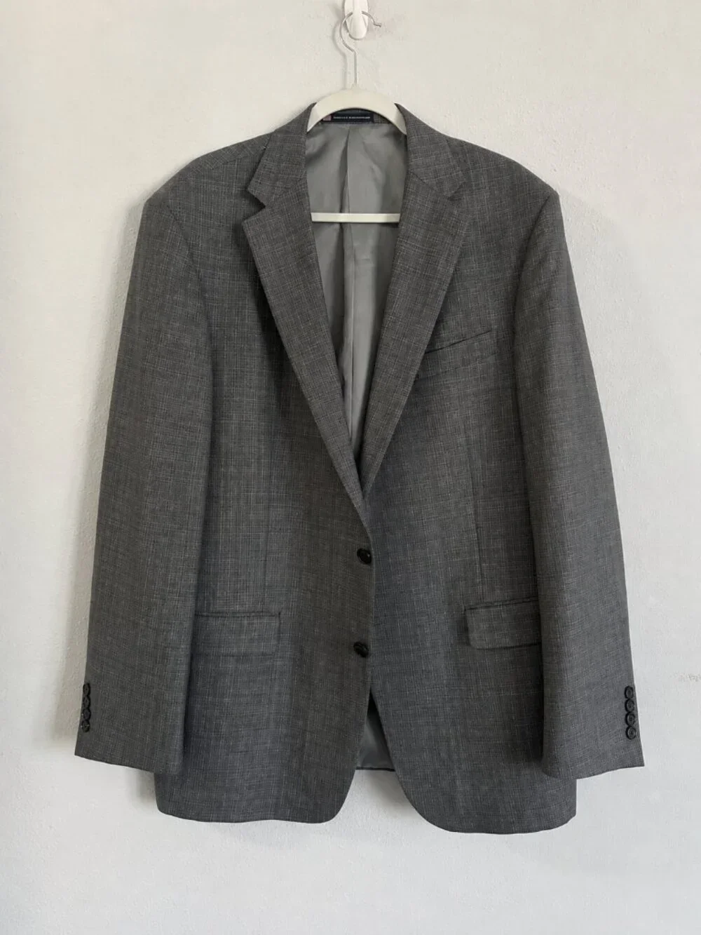 Vintage Hart Schaffner Marx Gray Micro Check 100% Wool Blazer Mens 46L USA - Picture 2 of 9